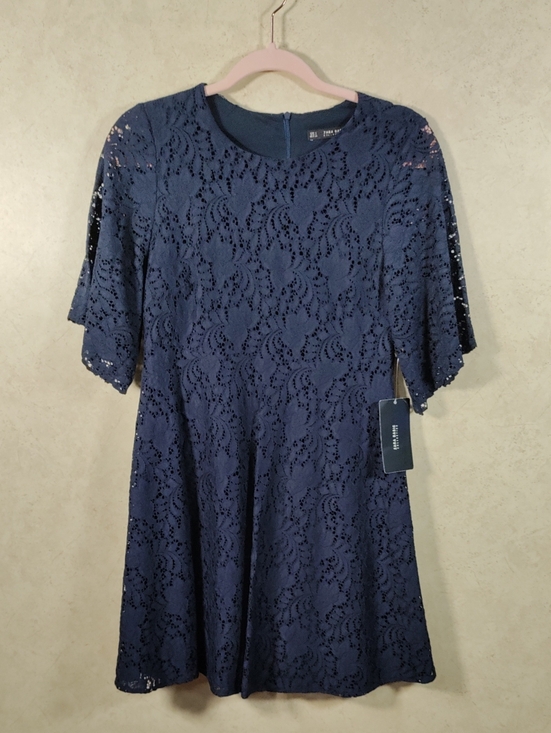 Zara Dresses & Skirts - H143 Zara Basic Navy Lace Mini Dress S NWT